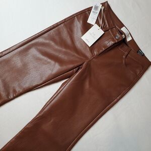 Aritzia Wilfred Womens Size 0 NWT Melina Faux Leather Flare Pant Low Rise Cognac